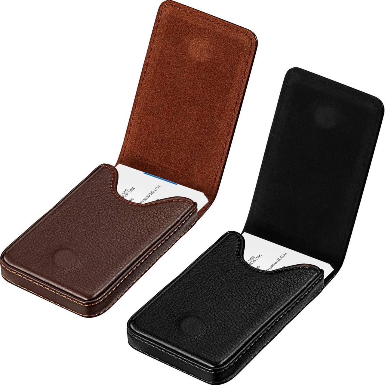2 Pieces Business Card Holder, Vertical Version PU Leather Business ...